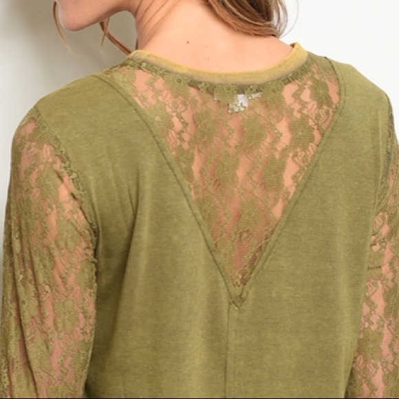 💫Olive Long sleeve scoop neck lace detail tee. - Picture 6 of 8